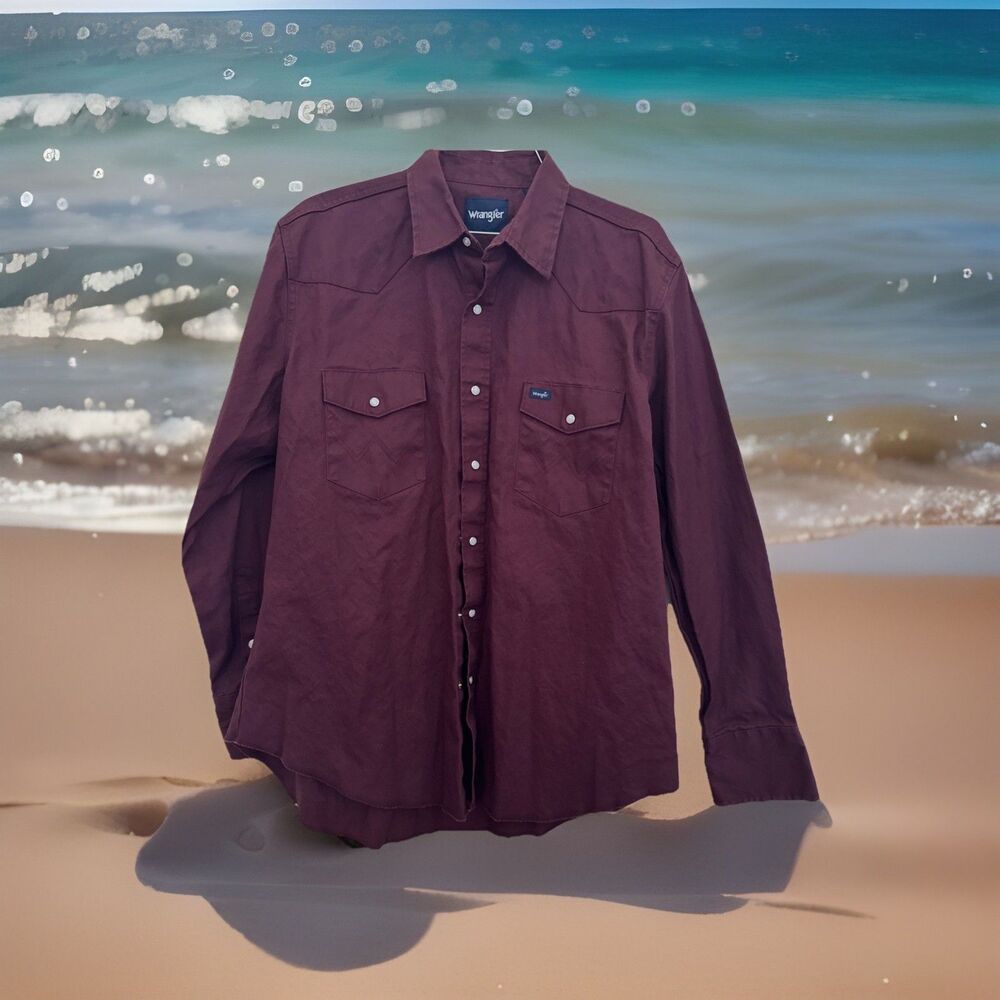 Wrangler VTG 70s 80s RED  Denim Pearl Snap Shirt‎ Mens XL